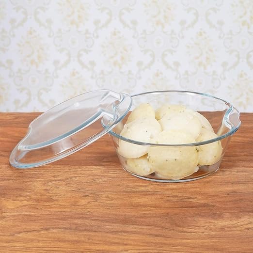 Femora Borosilicate Serving Bowl | Glass Casserole Set, Glass Bowl With Lid, Microwave Safe Bowl Set | 1000 Ml