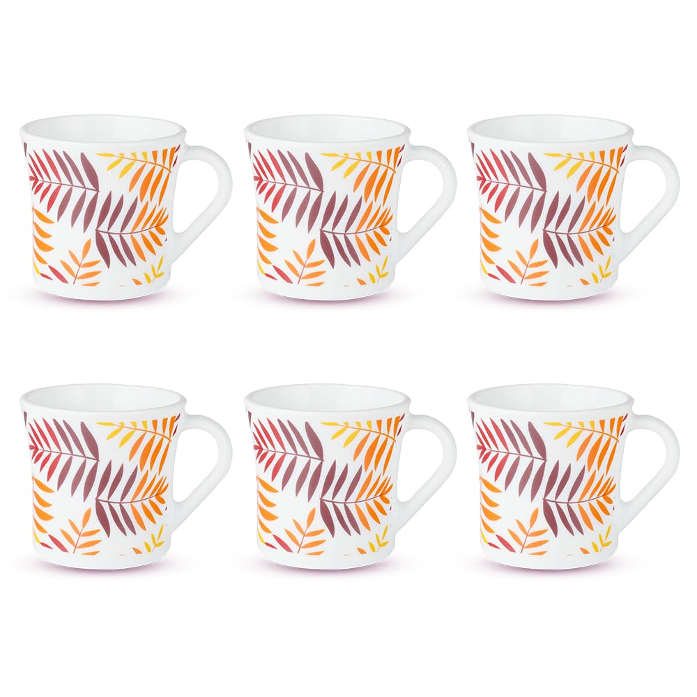Larah by Borosil Crysta Series Costa Opalware Mug | Set of 6 Tea/coffee Mugs | 210 Ml Each