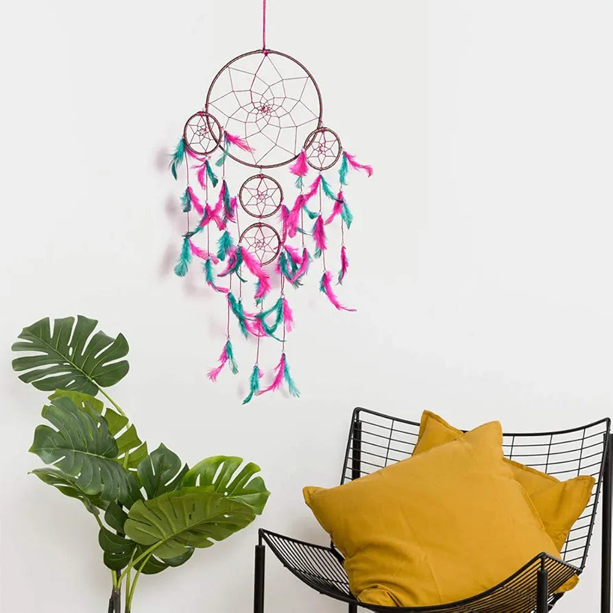 Dream Catcher Traditional Indian Dreamcatcher Height 75 cm Big Pink Green DC