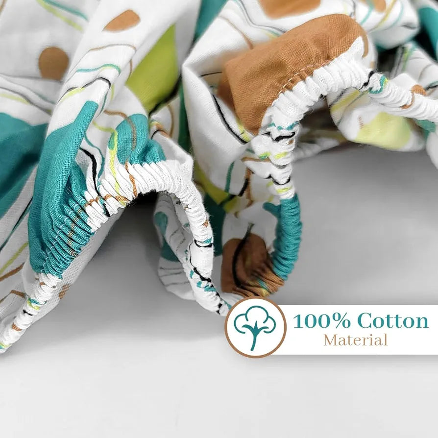 Divine Casa 144 TC Polka Dots White Skin Friendly 100% Cotton Double Bed Sheet Queen Size Elastic Fitted Colour Biscuit Baltic Sea