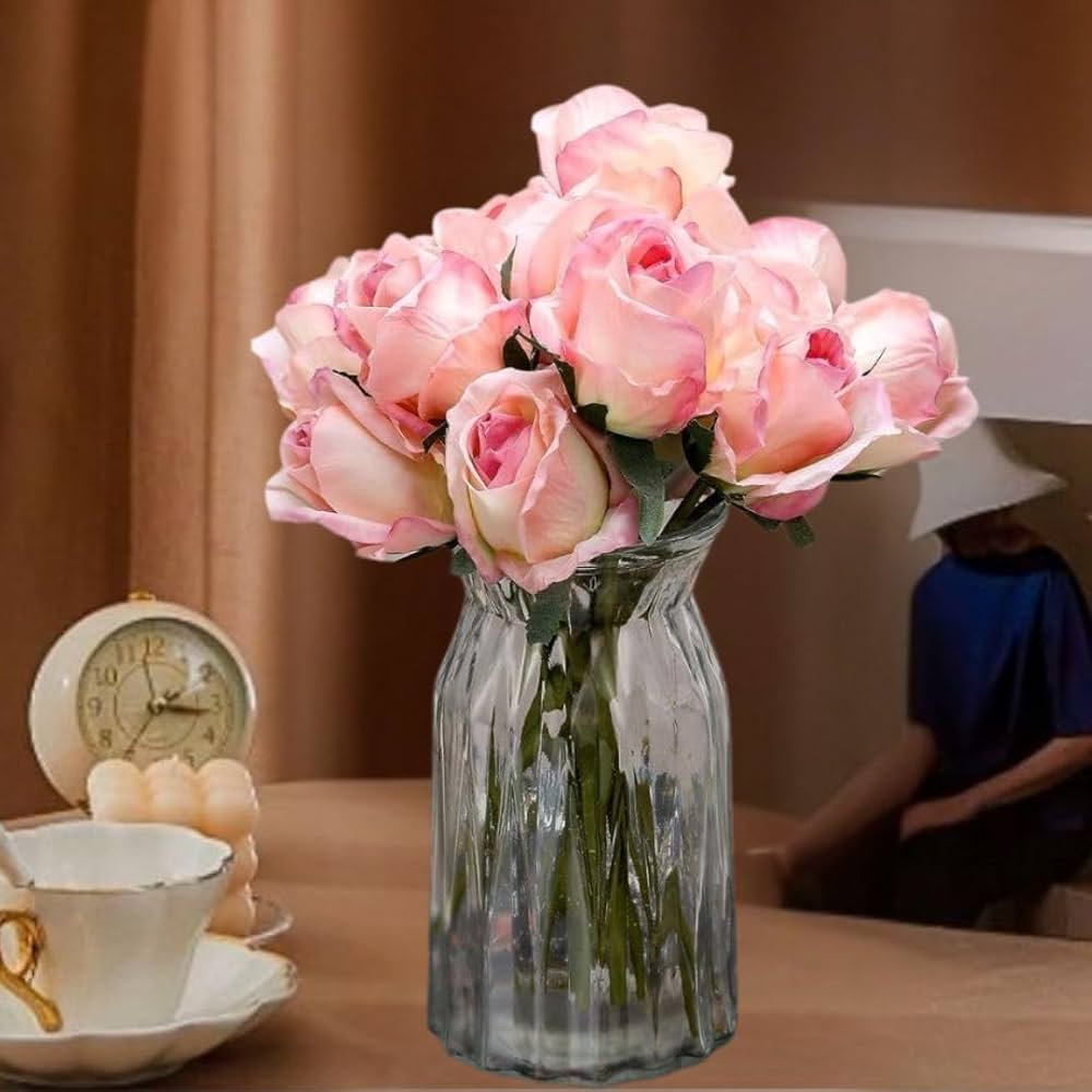 Satyam Kraft 7 Pcs Artificial Rose Stick Flower Bunch for Home Decoration and Craft Corner Light Pink