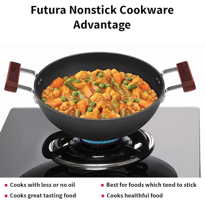 Hawkins Futura 3.5 Litre Deep Kadhai Non Stick Kadai Flat Bottom Induction Kadhai