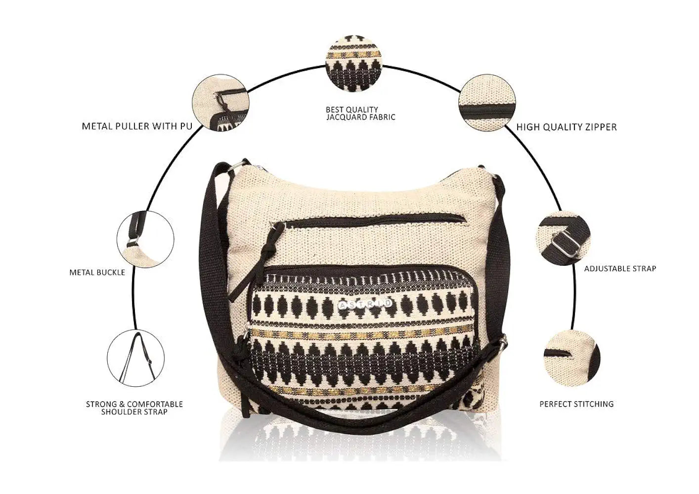 Astrid Handmade Macrame Flap Over Sling Bag For Girls And Women Colour White & Black