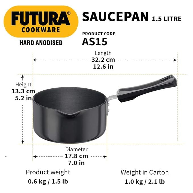 Hawkins Futura Hard Anodised Saucepan 1.5L, 16 cm, 3.25 mm Aluminium Black