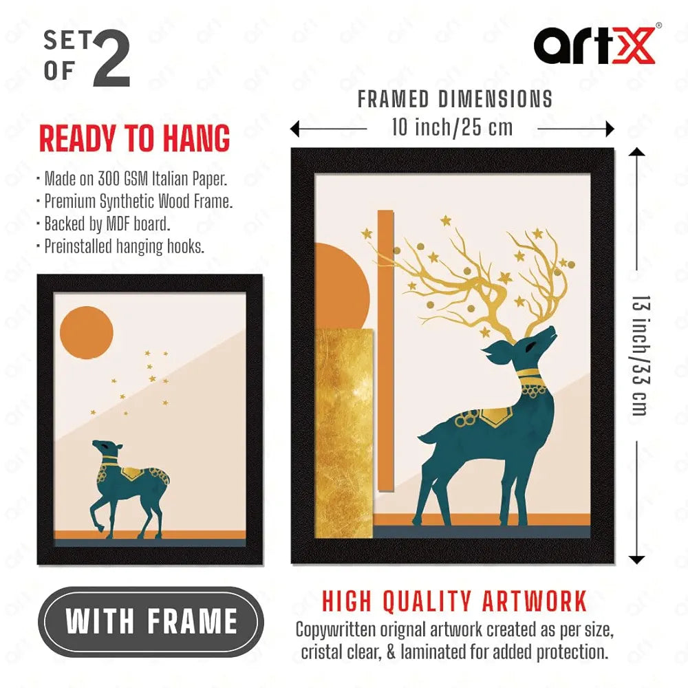 ArtX Paper Boho Deer Wall Art Painting Multicolor Abstract Set of 2
