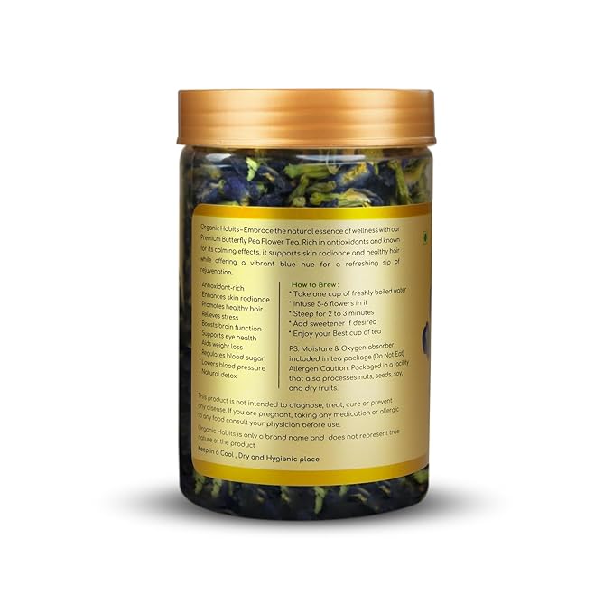 Organic Habits Blue Butterfly Pea Flower Tea 50 Gms | Aparajita Herbal Tea | Anti-oxidant Rich