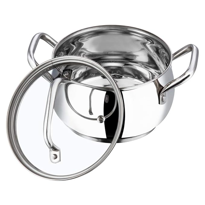 Vinod Stainless Steel Almaty Sauce Pot With Glass Lid | Diameter 20 Cm | Capacity 4 Litres