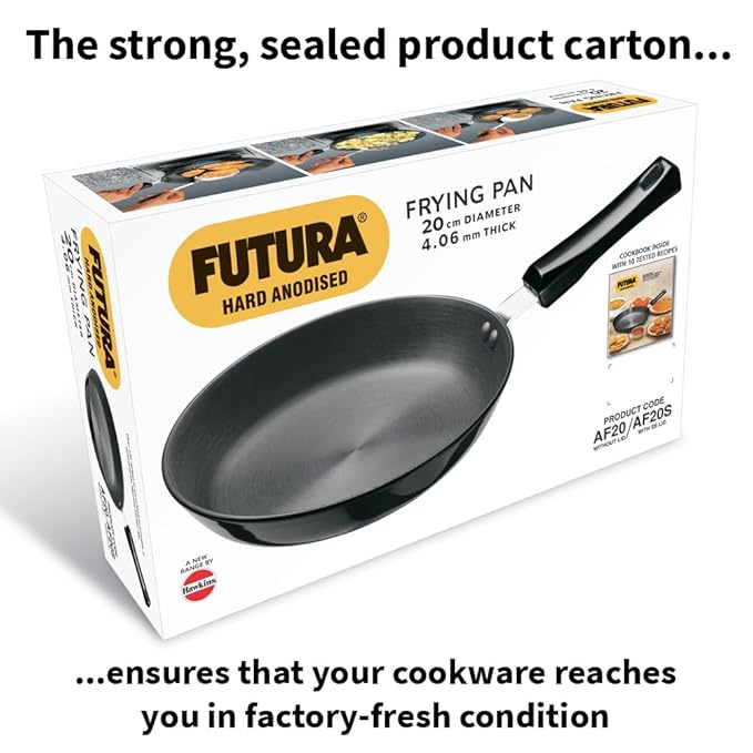 Hawkins Futura 20 cm Frying Pan Hard Anodised Fry Pan with Stainless Steel Lid Small Frying Pan Black