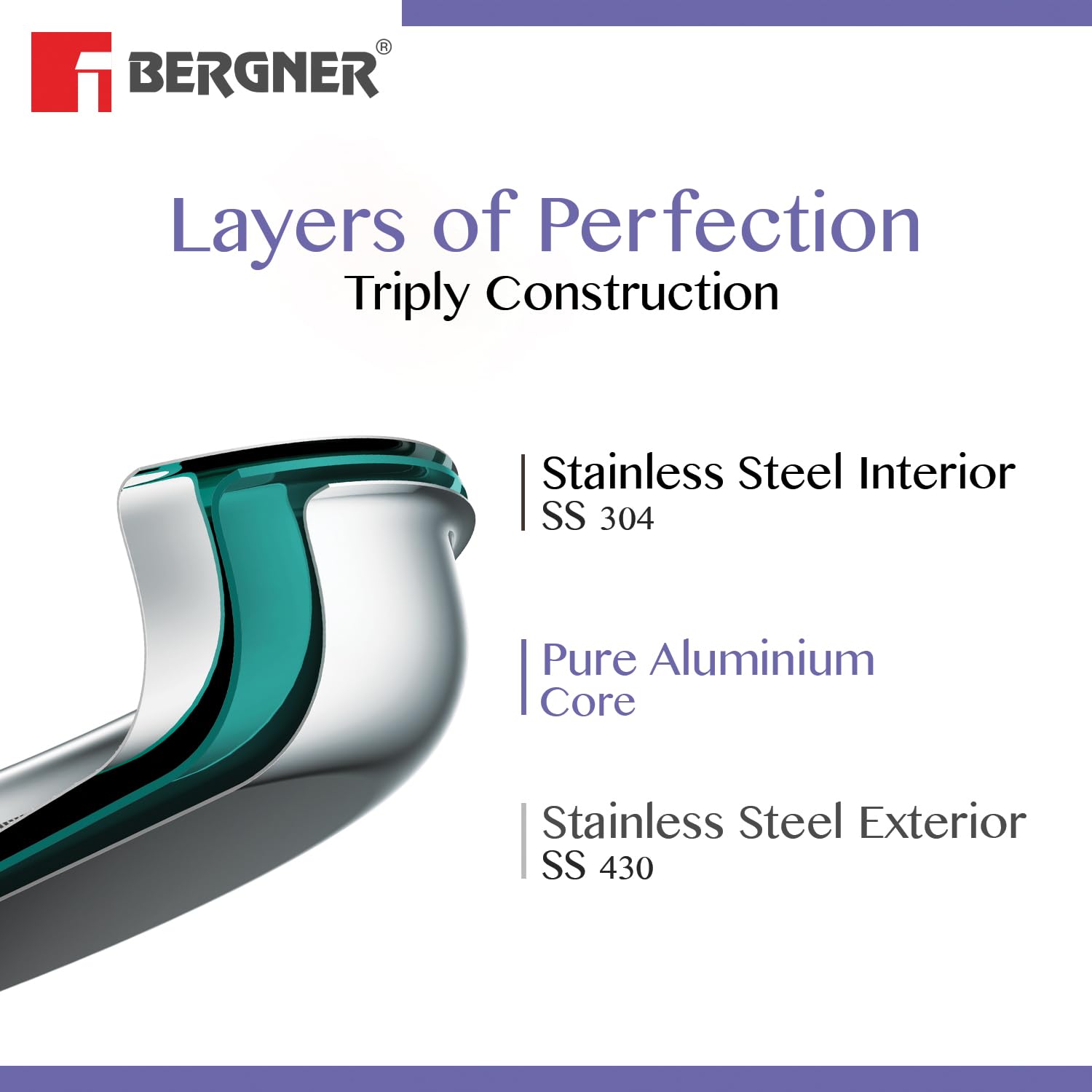 Bergner BE Bergner Essentials Tri-Ply Stainless Steel 20 cm Rice Handi with Lid