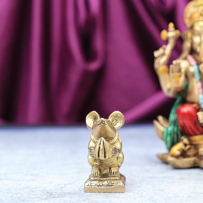 The Advitya Handcrafted Rat/ Mouse Idol With Modak/ Chuha Mushak Vahan of Ganesh/ Ganesha With Ladoo