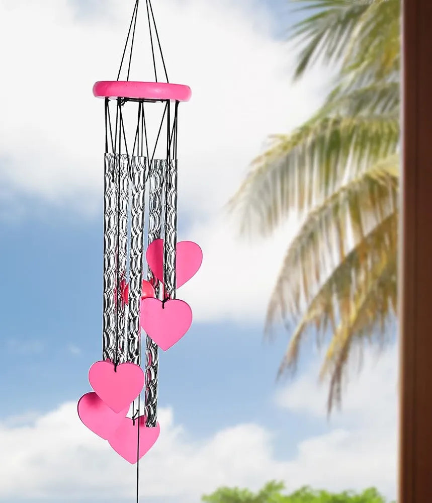 Hanging Wind Chimes for Home and Balcony Heart Shape Pink Wind Chime -018