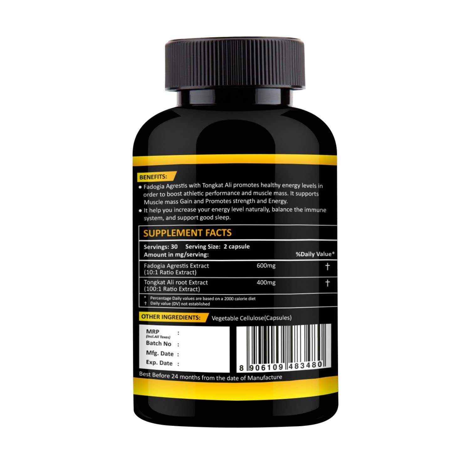 Nutracology Fadogia Agrestis 600mg with Tongkat Ali Capsules - 60 Caps