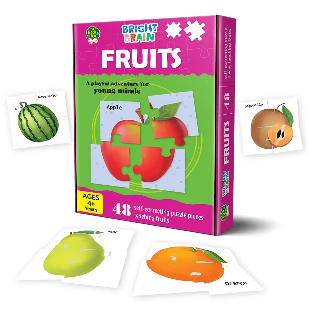 THE BOOK TREE Bright Brain Fruits 48 Piece Paper Jigsaw Puzzle For Preschoolers, Educational Toy For Learning Fruits, Gifts For Kids Ages 3 To 6 By Majestic Book Club,Multicolor