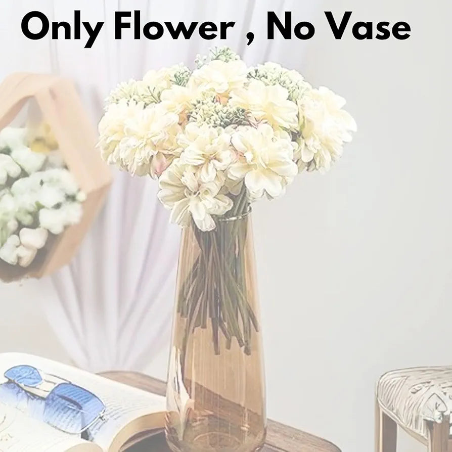 Artificial Dahlia Flower Bunch – 7-Stem Faux Bouquet Realistic Fabric Flower Arrangement Off White