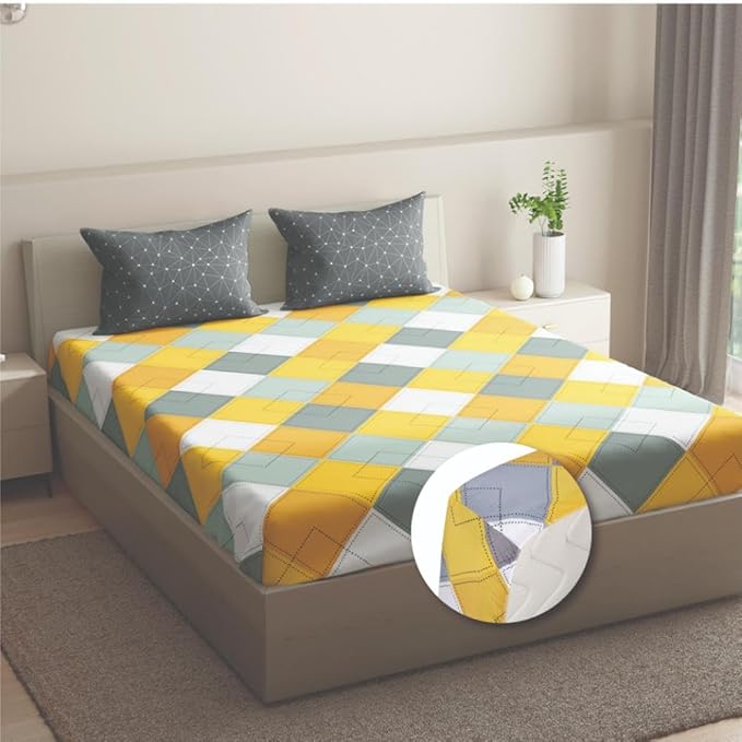 Wakefit Bedsheet for King Size Bedsheet King Size Bed Cotton 2 Pillow Covers Elastic Fitted Sheet Mario