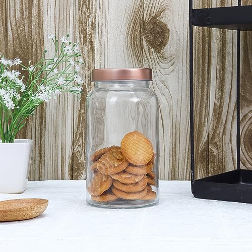 Femora Kitchen Storage Jars Clear Glass Jar With Steel Lid Air Tight Jar | 1000 Ml | Pack of 4 | Golden Lid
