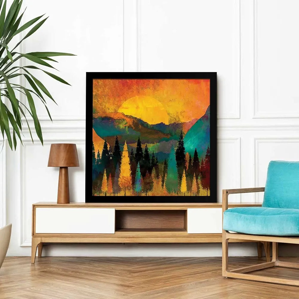 ArtX Forest Tree Sunset Big Canvas Painting For Bedroom and Living Room With Frame