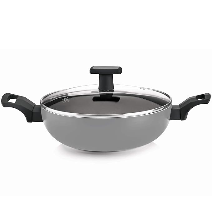 Milton Pro Cook Black Pearl Non-stick Kadai With Glass Lid & Handles, 26 Cm / 3.4 Litre - 1543 gms