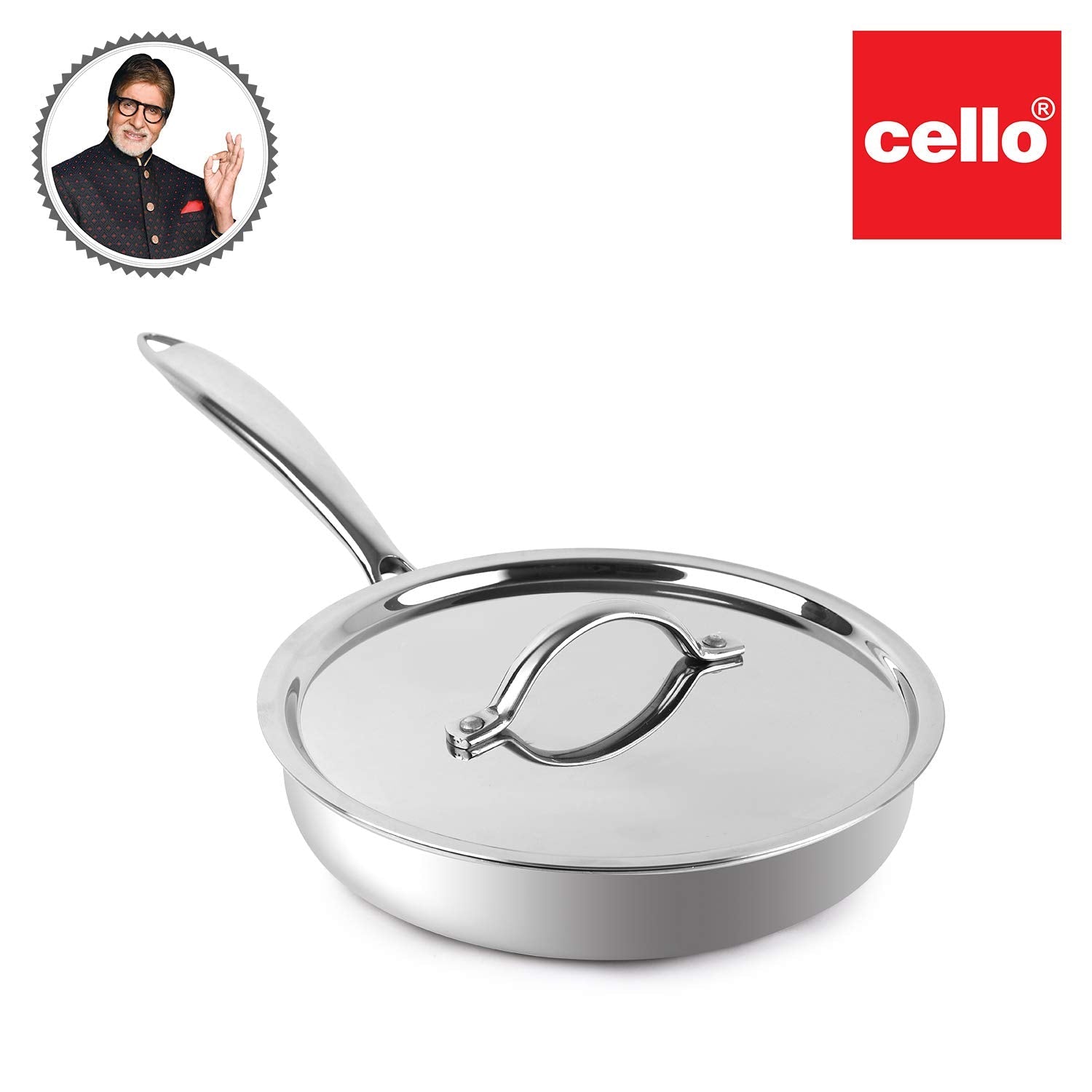 Cello Armour Induction Base Tri-ply Fry Pan With Stainless Steel Lid Flame Proof | Durable & Rust-resistant