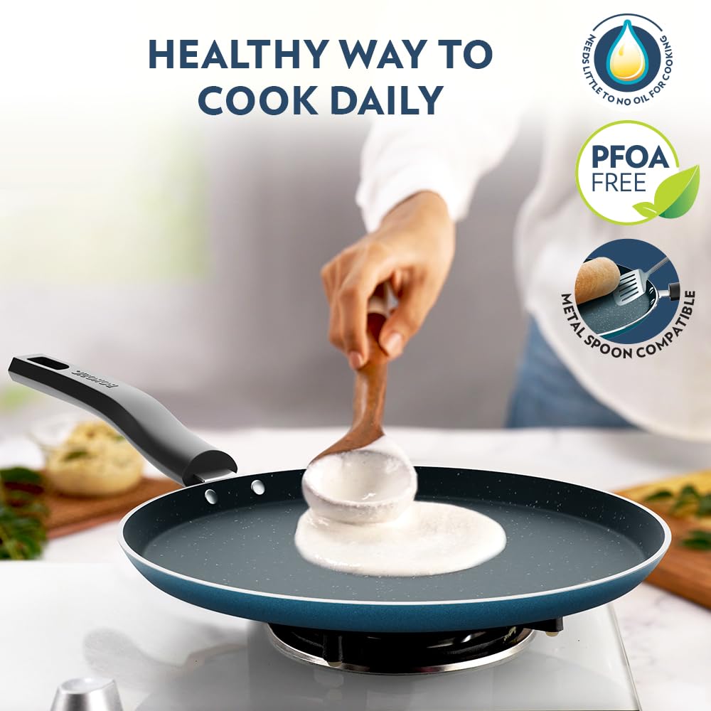 Borosil Prochef Non-stick Aluminum Flat Tawa 30 Cm | Gas Stove Compatible | Thick Uniform Body for Even Heating, Dishwasher Safe | 5 Layer Nonstick Coating