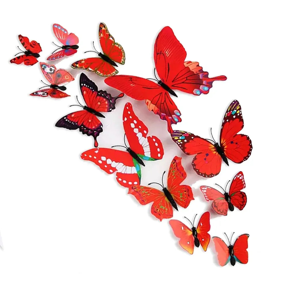 Xtore 12pcs 3D Home Decor Butterfly 3D Plastic Build Ferrari Red Comes with Sticking pad