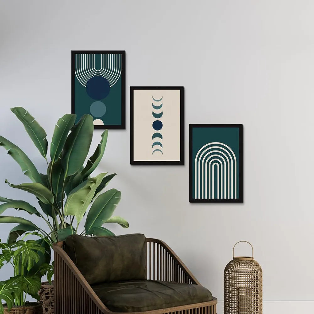 ArtX Paper Bohemian Shapes Wall Painting Boho Framed Painting Set Of 3