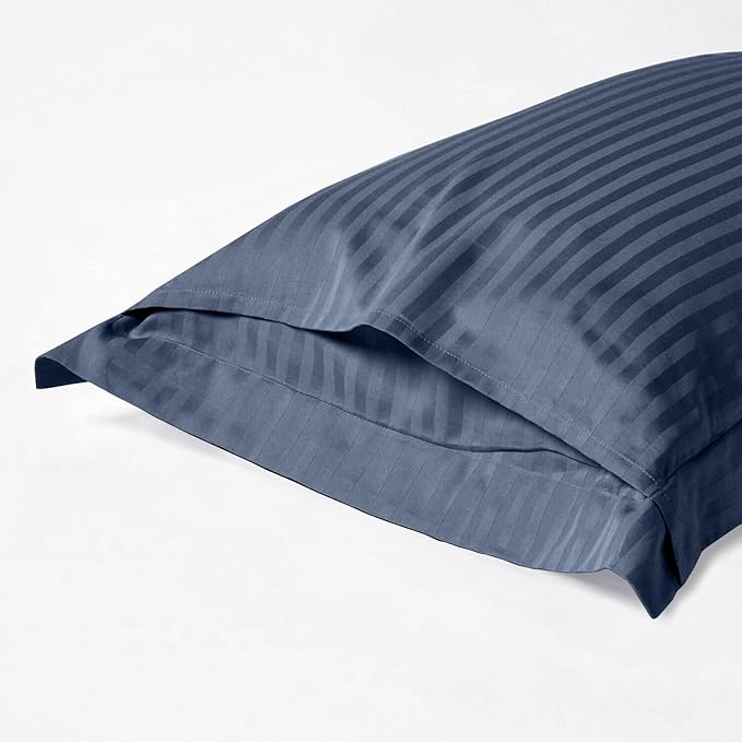 Haus & kinder Cotton 210 TC Satin Stripes King Size 2 Pillow Covers | Colour Navyblue