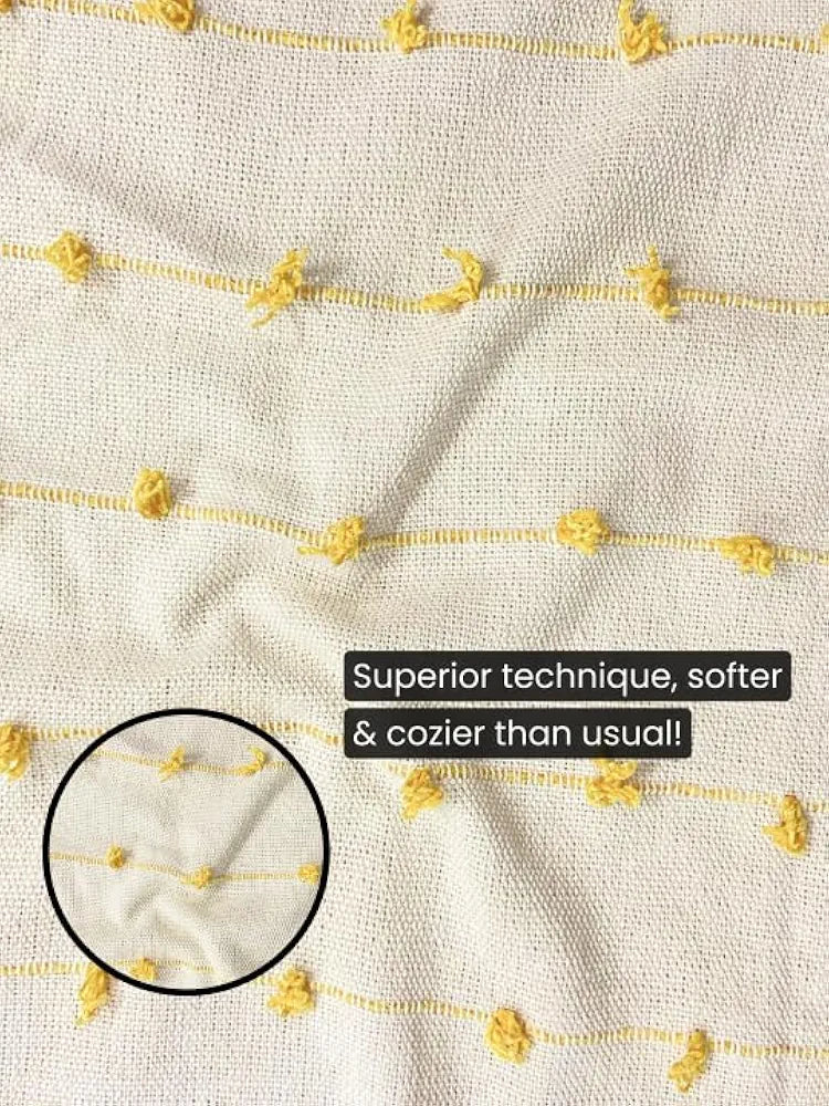 Sajavat Home Hand Knitted Pure Cotton 3 Seater Sofa Throw Colour Beige & Yellow