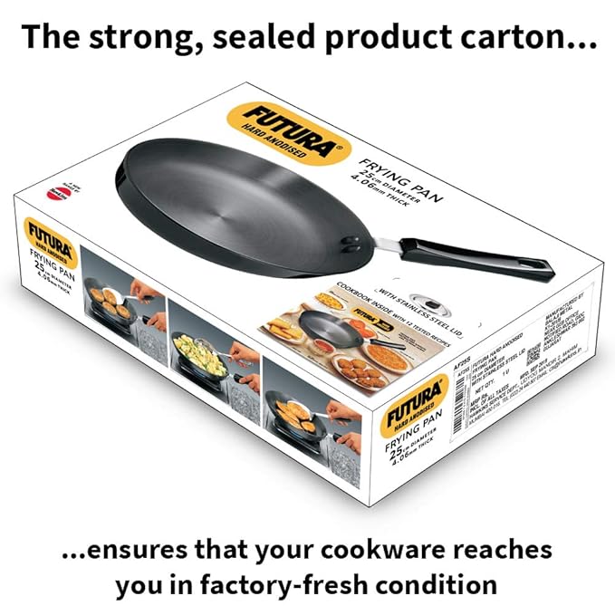 Hawkins Futura 24 cm Frying Pan Hard Anodised Fry Pan with Stainless Steel Lid Black