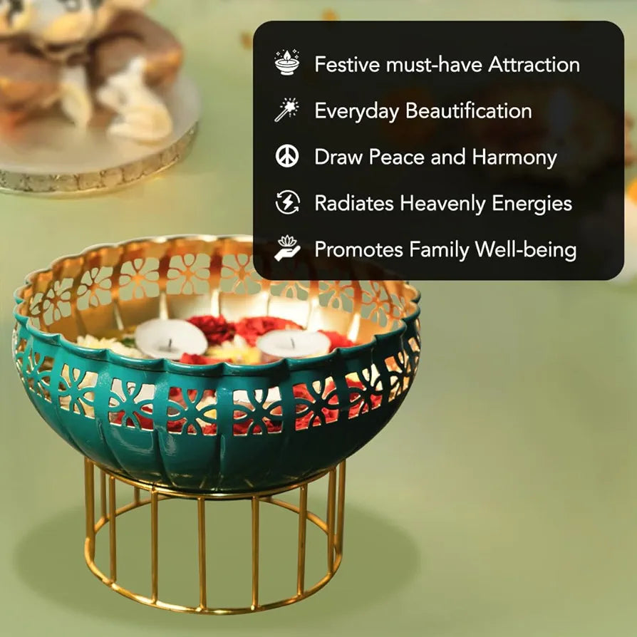 Ekhasa Green Urli Bowl with Stand for Home Décor Green