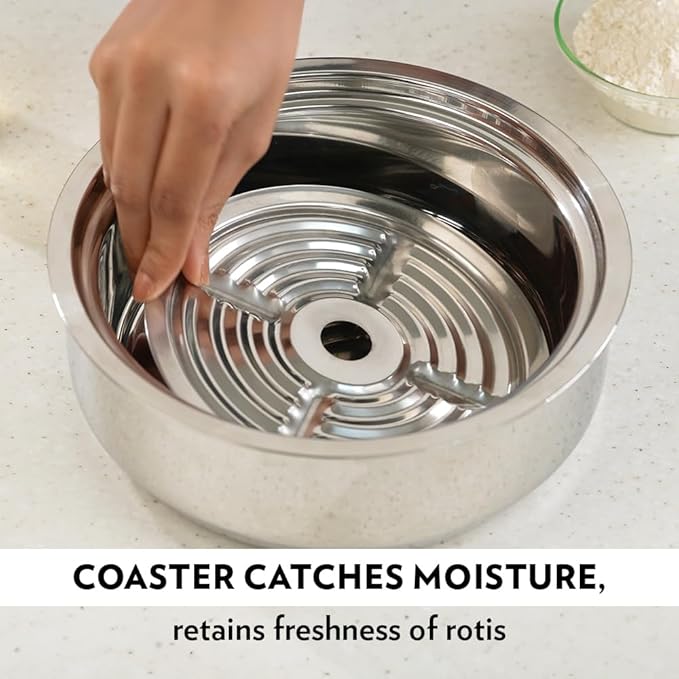 Borosil 2.5 L Stainless Steel Insulated Roti Server | Odur Proof, Food Grade, Toughned Glass Lid, Puf Insulated | Chapati Casserole