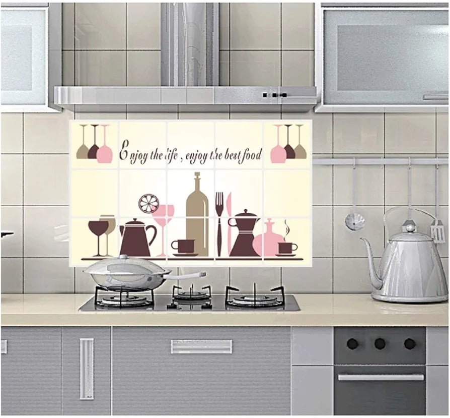 Jaamso Royals Wall Tiles Stickers Waterproof Kitchen Wall Stickers Oil Proof Tableware Kitchen Set