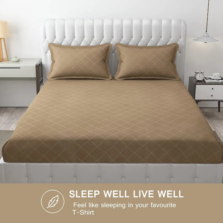 Fresh From Loom King Size BedsheetMicrofiber Rotary Printed With 2 Pillow Covers 144 TC Dark Beige Barfi