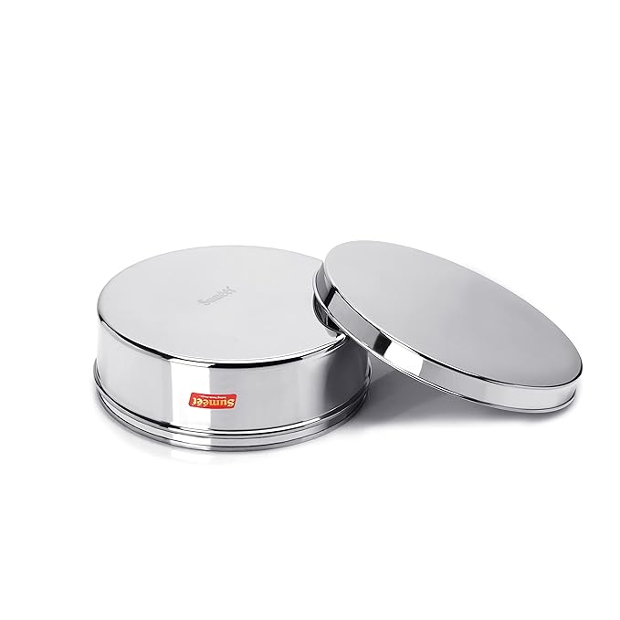 Sumeet Stainless Steel Flat CanisterPuri Dabba Storage Container (2.1Ltr) (20.5cm) Silver