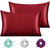 Cloth Fusion Satin Pillow Cover Set of 2 for Pillow Case with 3 Satin Soft Scrunchies for Women Crimson Red