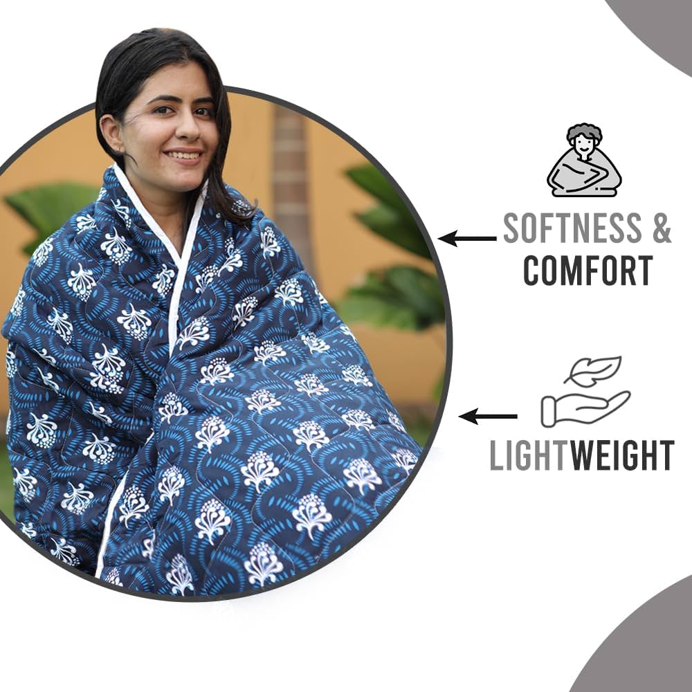 Divine Casa 120 GSM Microfiber Single Bed Comforter Soft & Lightweight Reversible AC Blanket Colour Medieval Blue