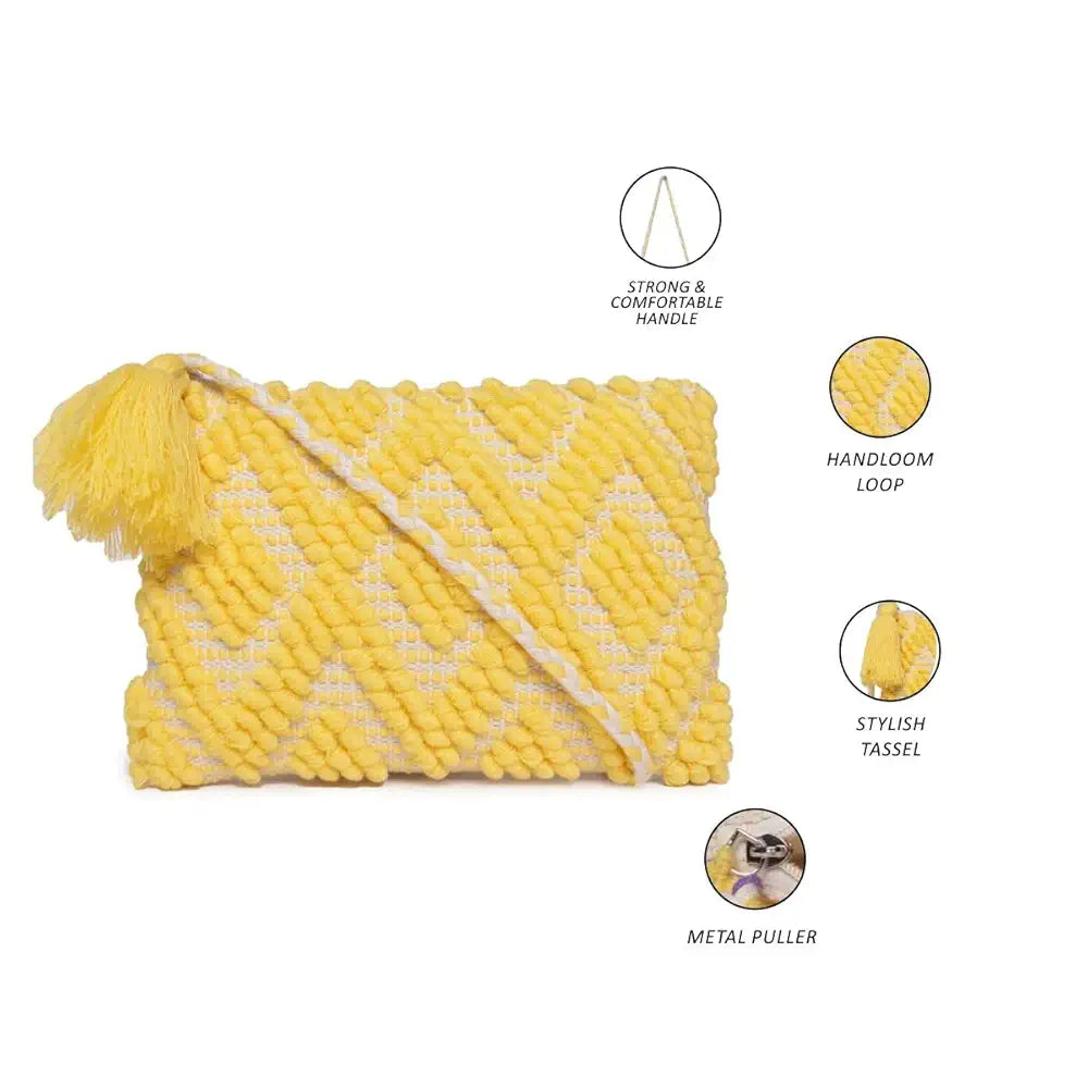 Astrid Handmade Macrame Flap Over Sling Bag For Girls And Women Colour Yellow