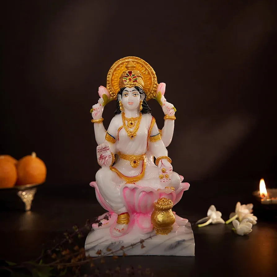 DecorTwist® Marble Dust Lakshmi Idol for Pooja Room Goddess Laxmi Ji Idol Murti for Home Decor Statue Idols and Figurines Puja Gift Items Decorative Showpiece Height 7 Inch