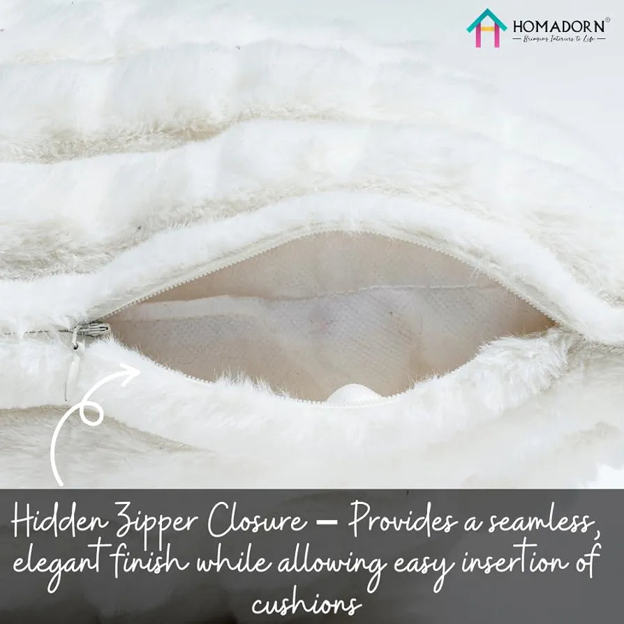 Homadorn Luxury Plush Fur Reversible Cushion Cover Ultra Soft & Cozy White