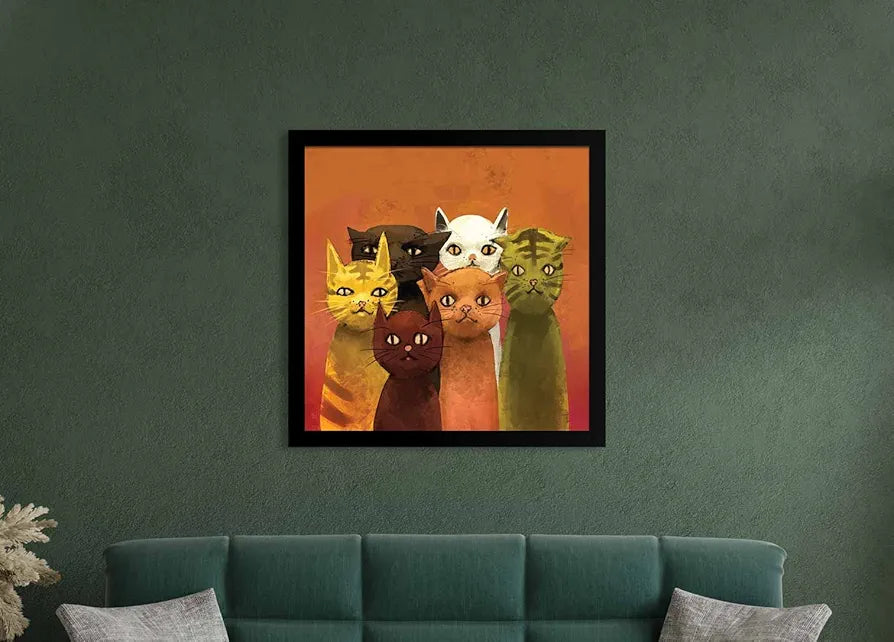 ArtX Group Cat Family Big Canvas Painting For Bedroom and Living Room With Frame