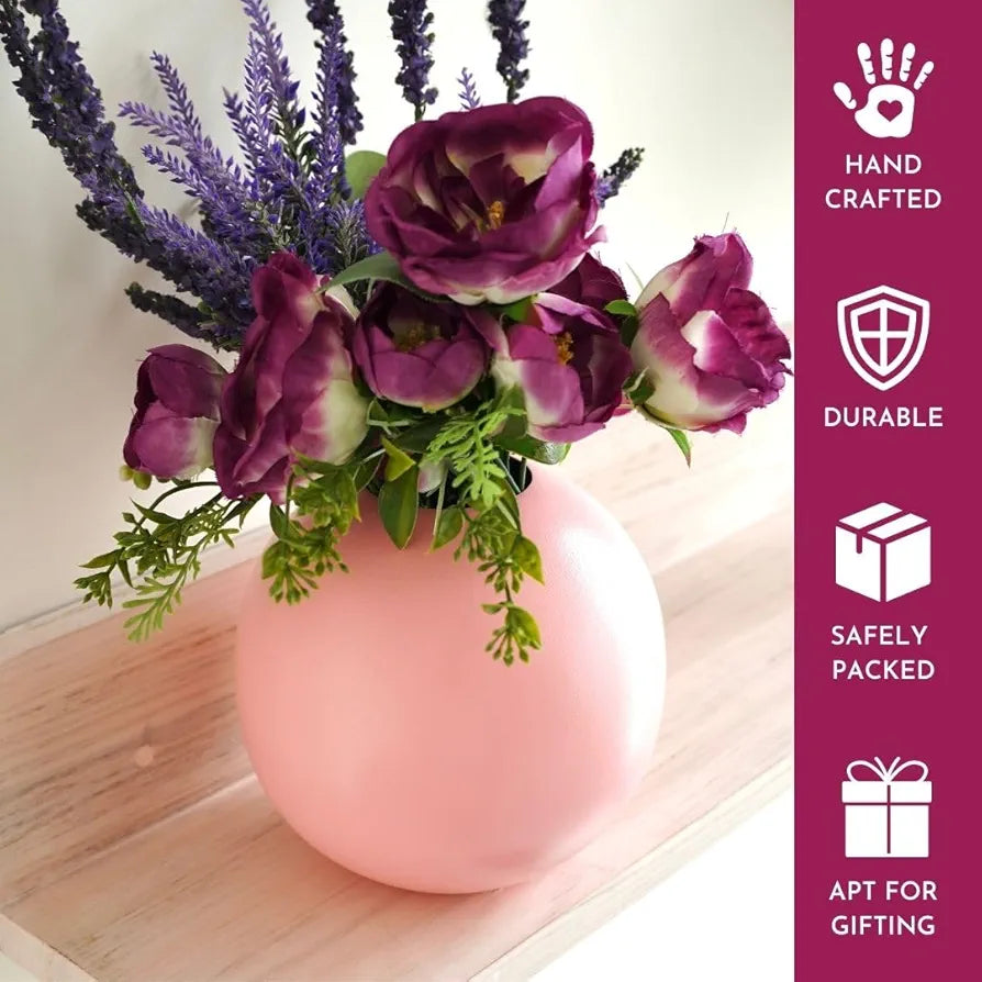 Behoma Metal Ball Round Vase Pink Medium Flowers not Included