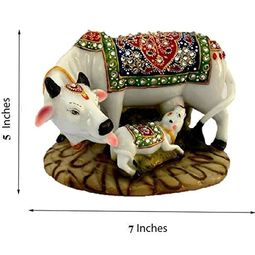 Jaipur Ace Decorative Polyresin Cow and Calf Statue/idol 8 Inch Kamdhenu Cow