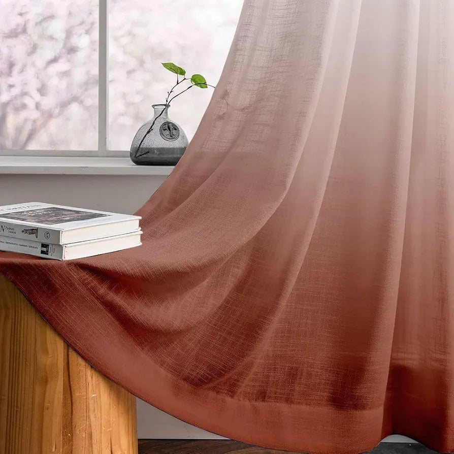 Homadorn Ombre Printed Linen Textured Sheer Curtains Off White