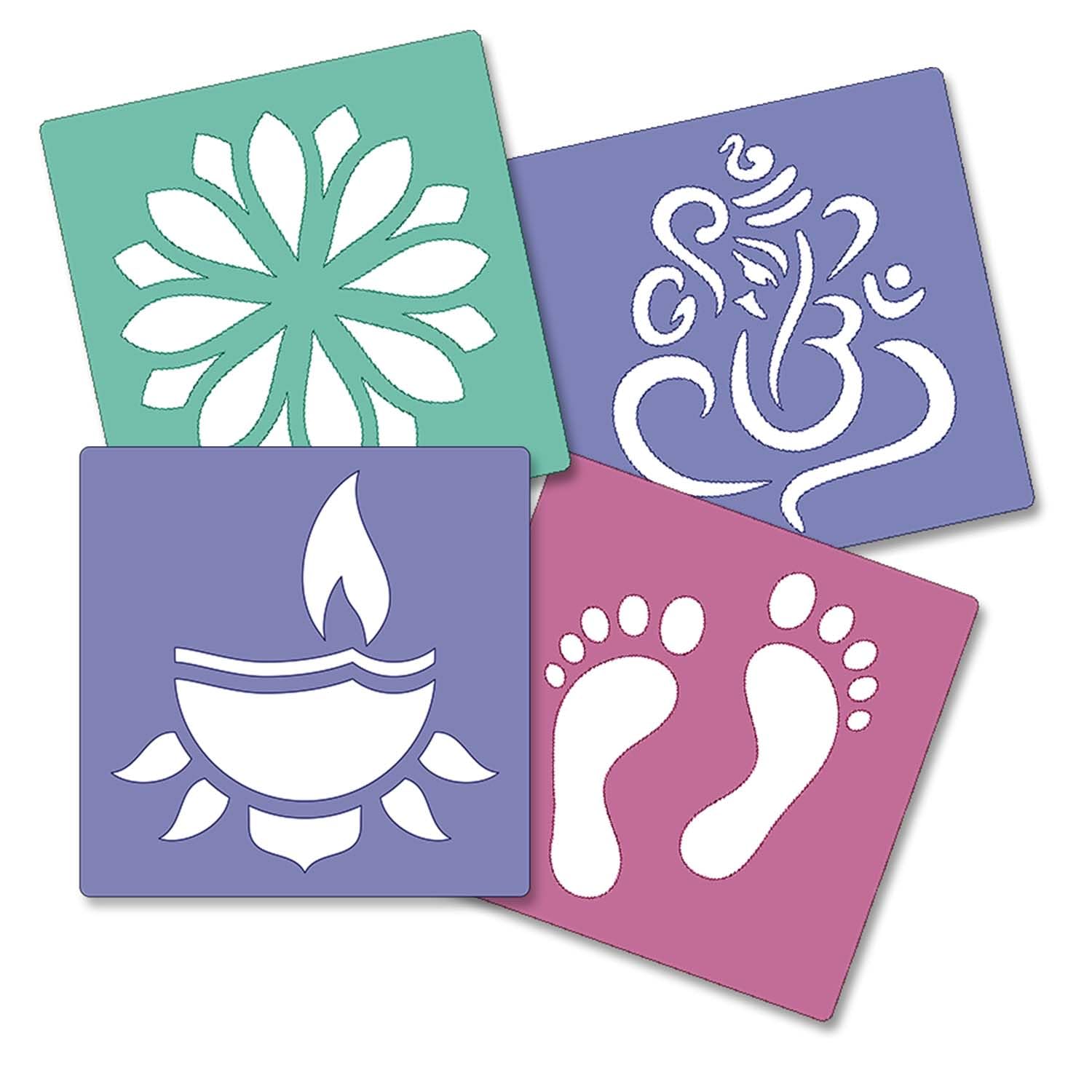 Ascension 10 Rangoli Powder Colors Bottles 4 Stencils and 2 Fillers Design Creativity Diwali Floor Rangoli Art Colours