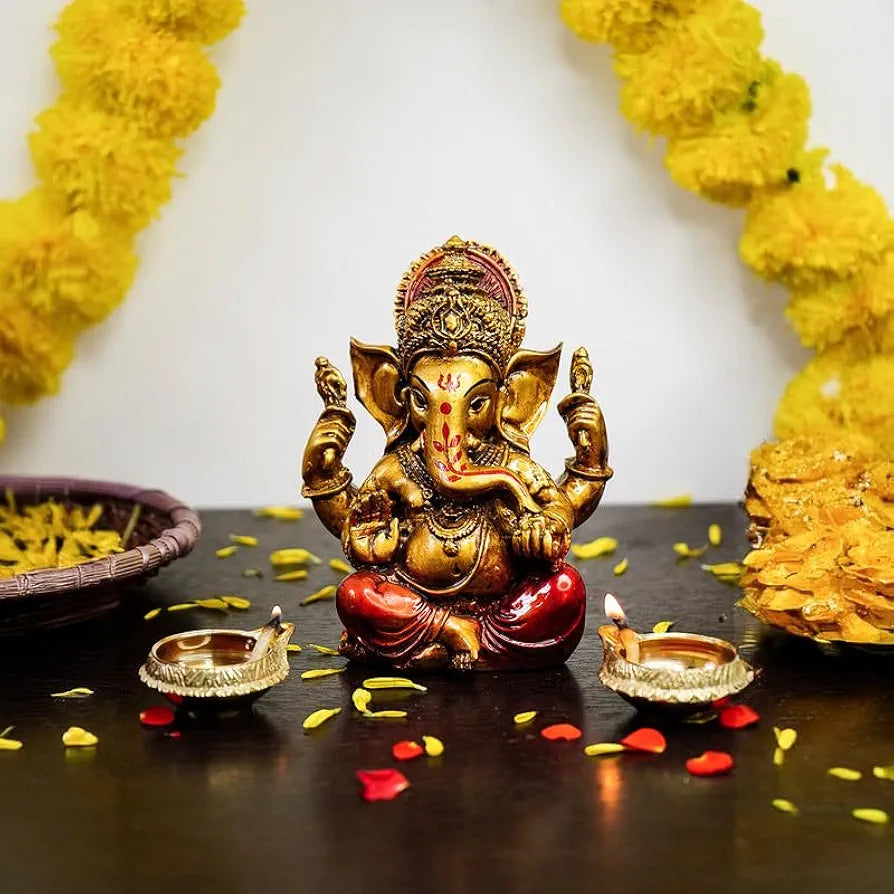 Ekhasa Aura Series Antique Gold Painted Ganesha Idol Marble Dust Antique Finished