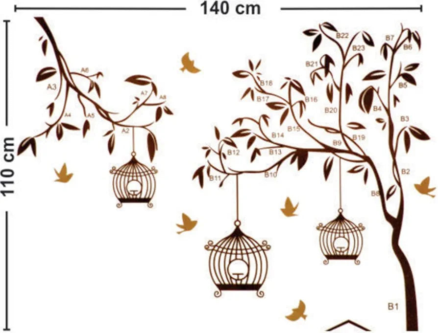 Decals Design Tree with Birds and Cages Wall Sticker