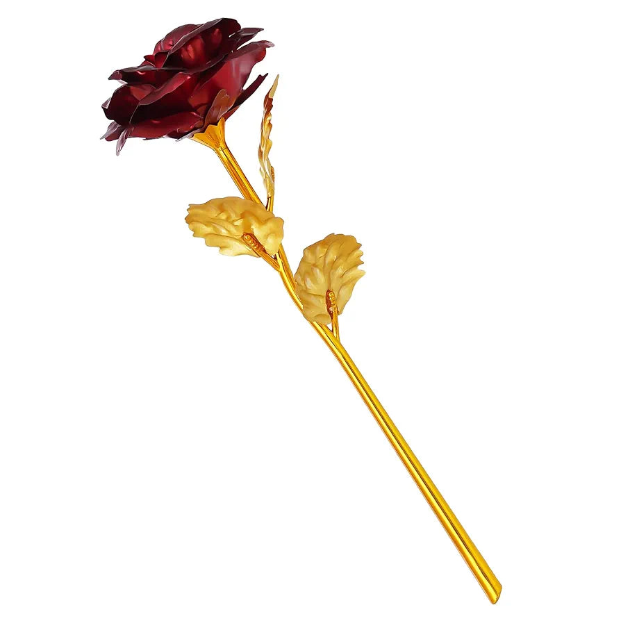 Plastic Golden Red Rose Flower Showpiece Red Golden