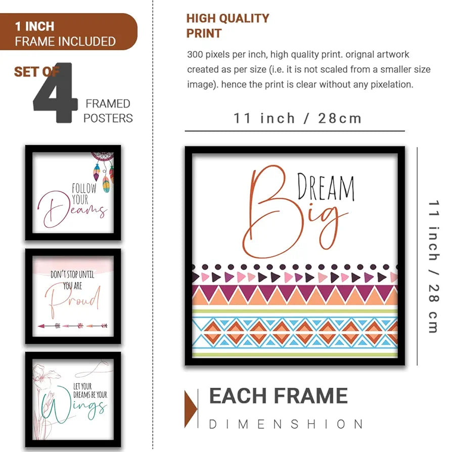 Kotart Dream Big Photo Frames for Wall Decoration Set of 4