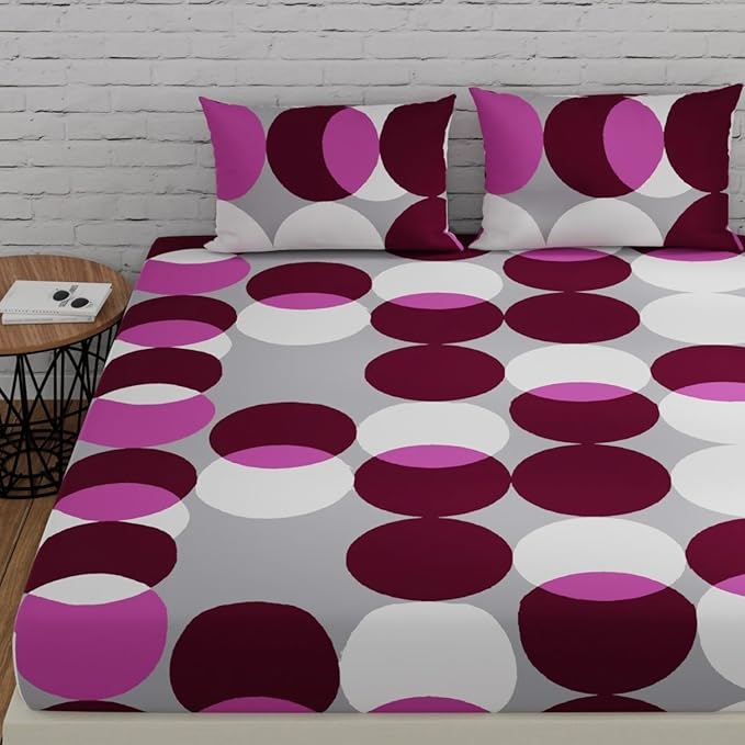 Huesland by Ahmedabad Cotton 144 TC King Size Bedsheet Cotton with 2 Pillow Covers | Bubble Drop | Mahogany & Grey