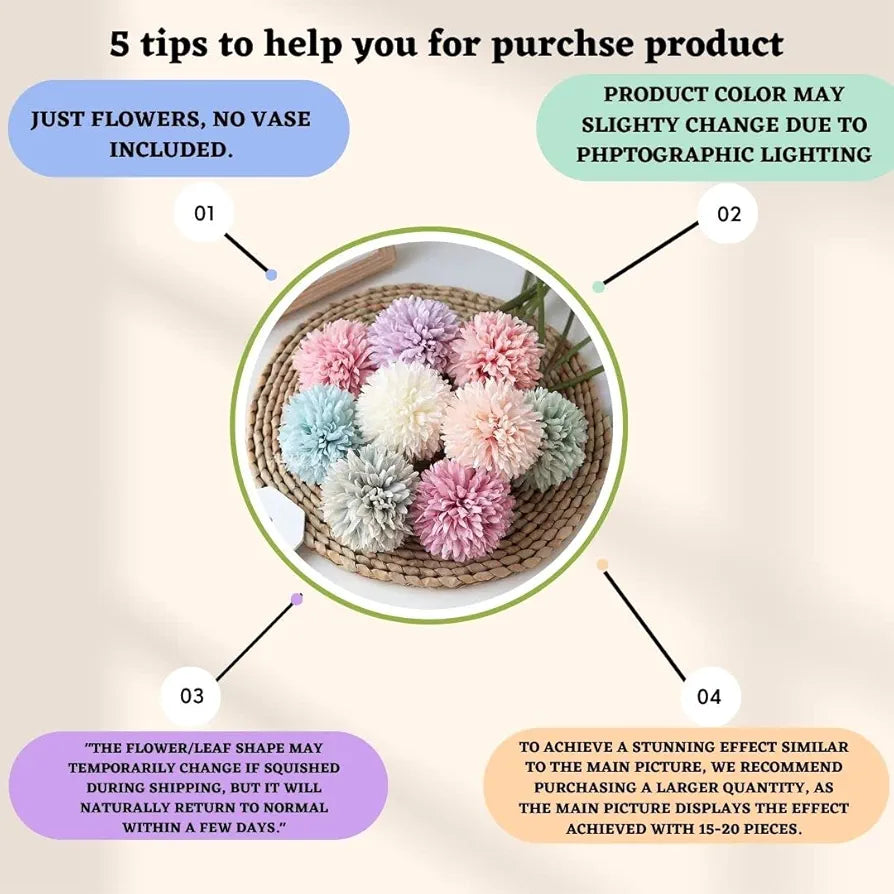 Artificial Chrysanthemum Ball Flowers Fabric Small Flower Sticks Bouquet Multicolour